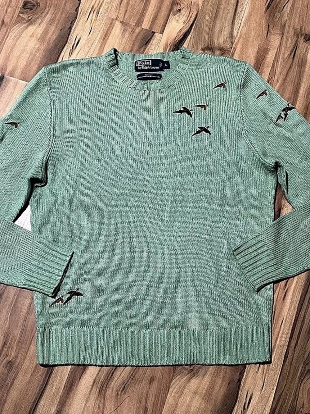 Vintage Polo Ralph Lauren Embroidered Pheasant 100% Silk Sweater Mint Green L